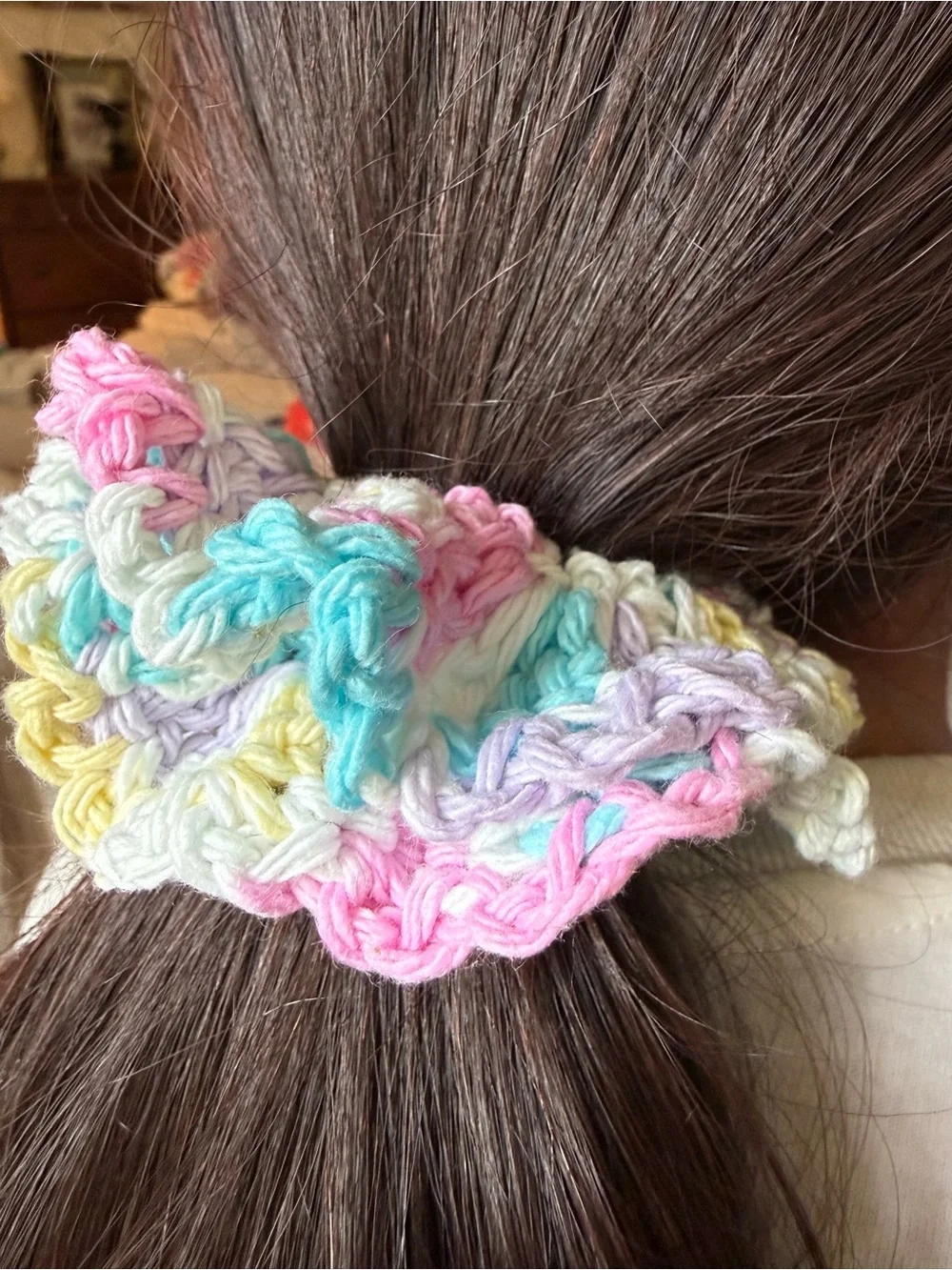 Handmade Crochet Scrunchies Set of 2 Pastel Boho Hair Accessories Cottagecore